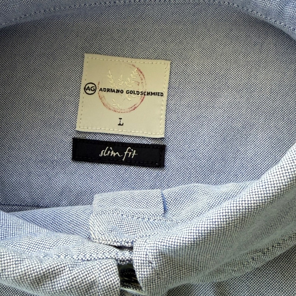 AG Blue Cotton Oxford Slim Fit Button Down Shirt 3/4 Sleeve Old Money EUC Sz L - Picture 4 of 11